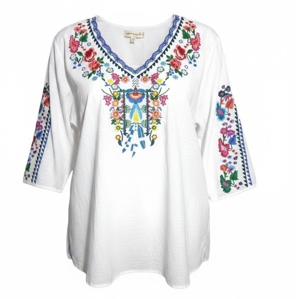 YZXDORWJ Womens size XXL Embroidered Cotton Colorful Bohemian Cottagecore Top
